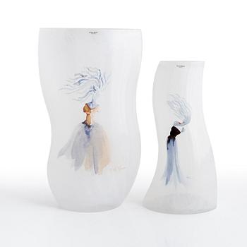 Kjell Engman, two glass vases, Kosta Boda.