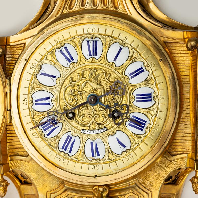 A Louis XVI style wall clock, Raingo Freres, France, late 19th century.