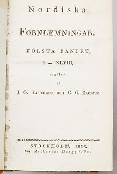 BOK, vol I-II i en vol, "Nordiska Fornlemingar" av JG. Liljegren och CG. Brunius, Stockholm 1823.