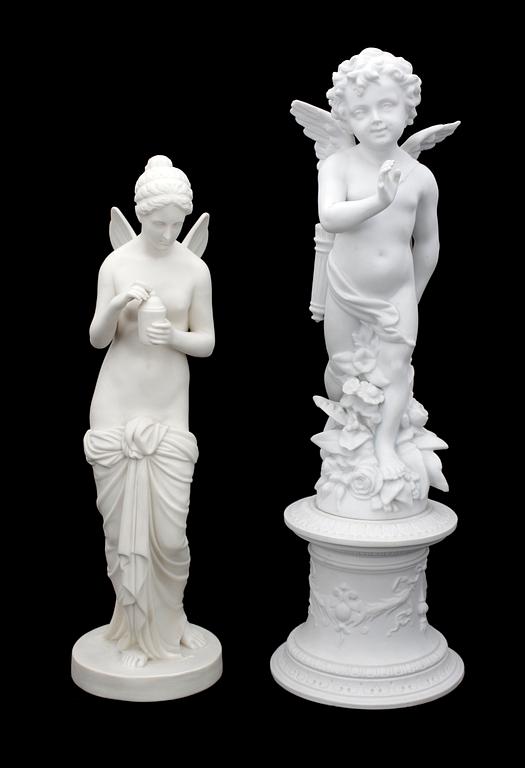 FIGURINER, 2 st, parian, "Psyke", Gustavberg och Amorin, sekelskifte 1800/1900-tal.