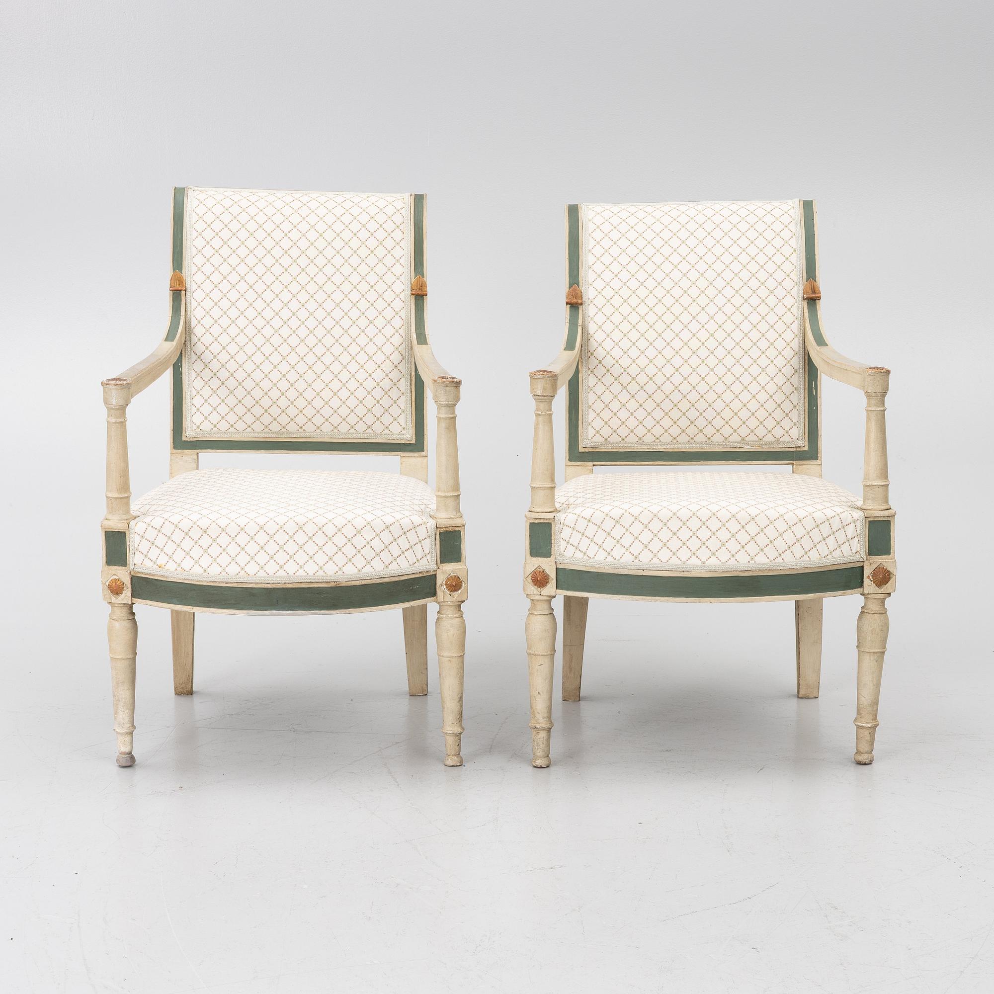 Karmstolar, ett par, directoire, Frankrike, sent 1700-tal.