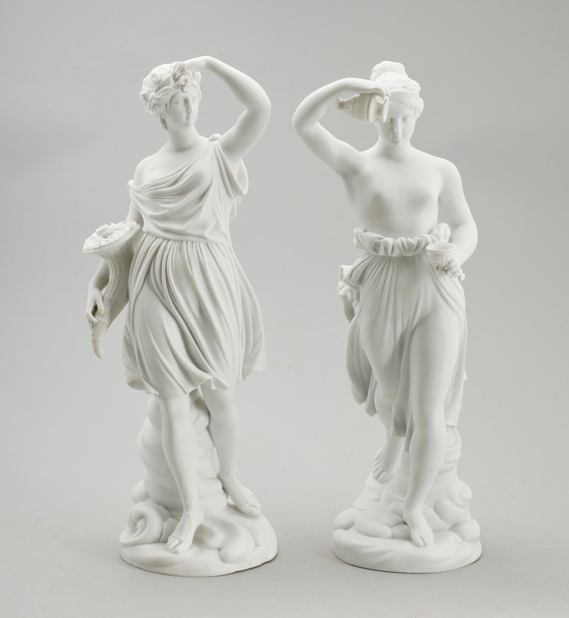 FIGURINER, 2 st, parian, 1900-tal, större modell.