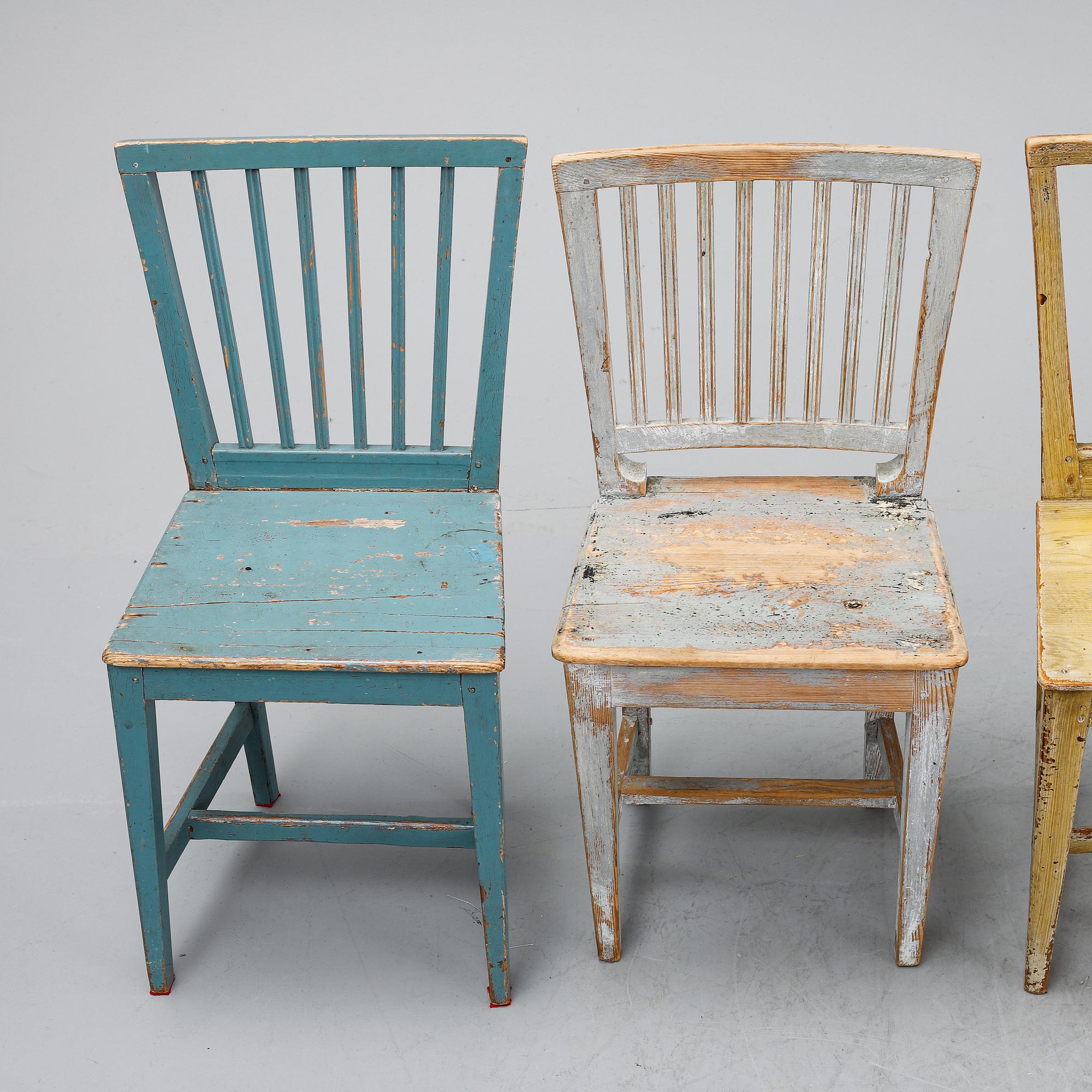 Six matched chairs, 19th Century.