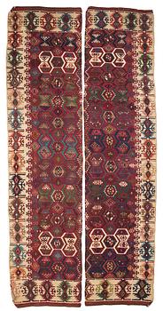 1724. ANTIQUE AKSARAY, PROBABLY, KILIM. 2 parts. 324 x 81,5 as well as 329 x 76 cm.