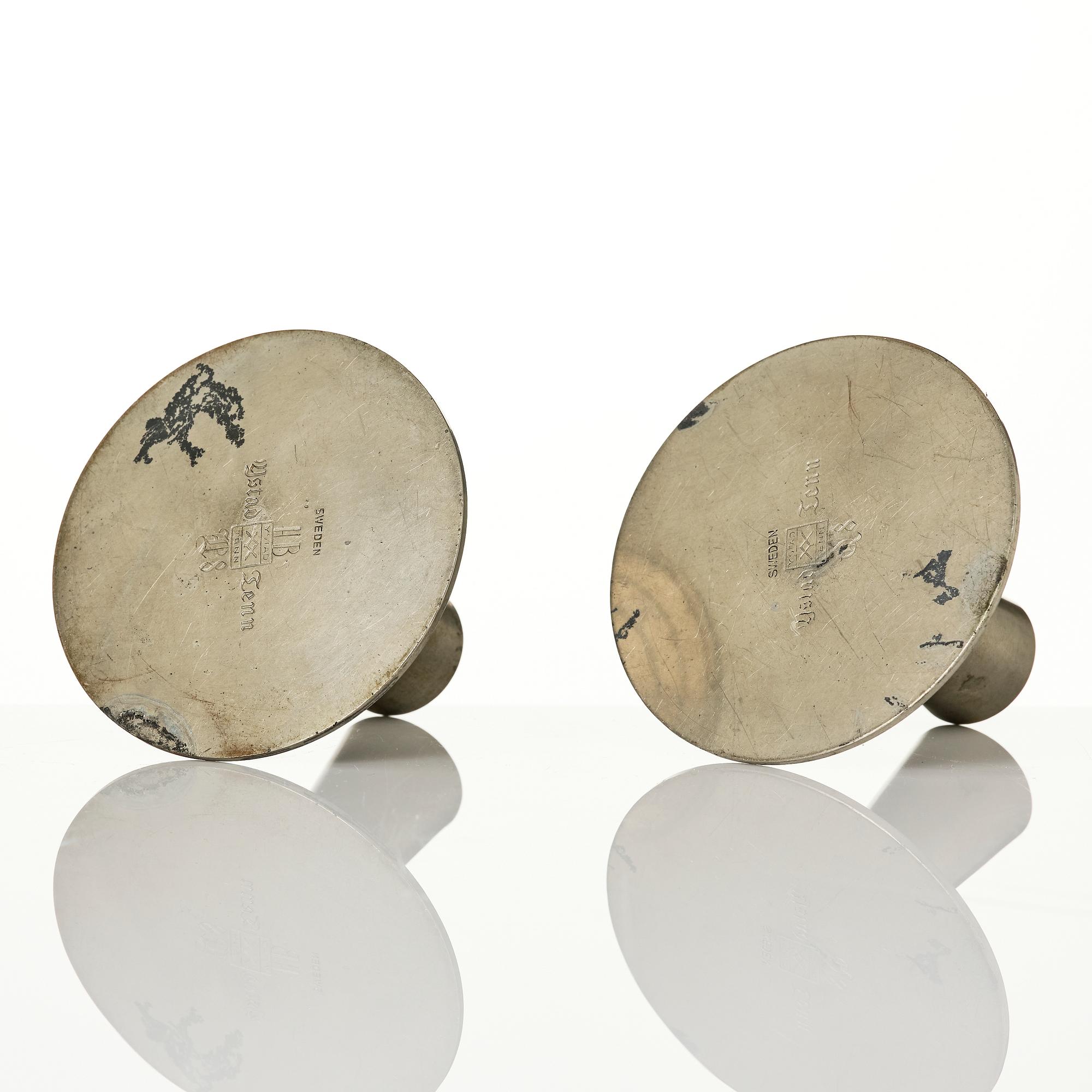 Ystad-Metall, a pair of candlesticks and a tray, 1938-42.