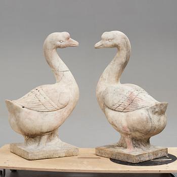 A pair of Chinese sculptures in the shape of geese, early 20th Century.