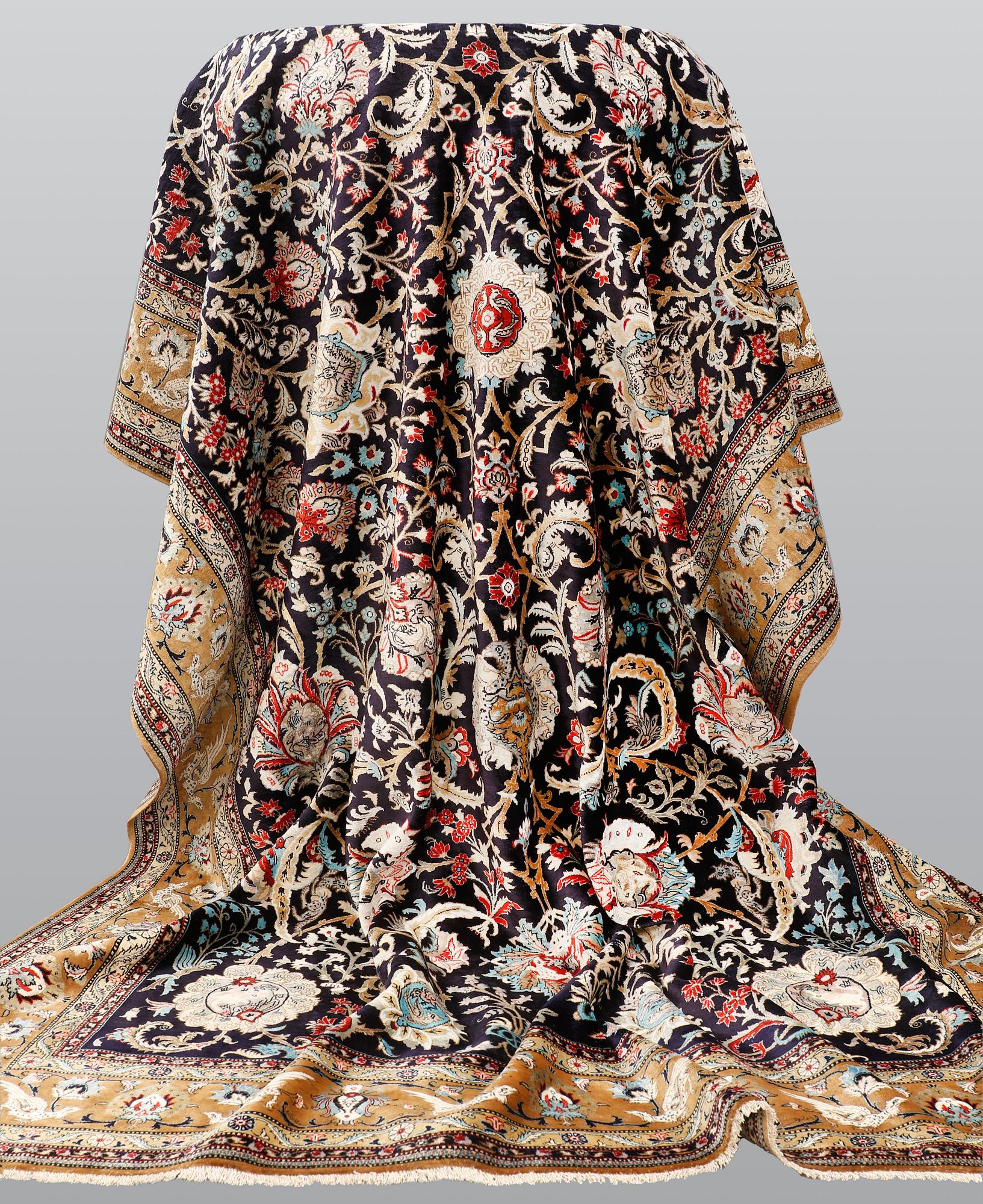 A carpet, Figural Silk Qum, ca 309 x 200 cm.