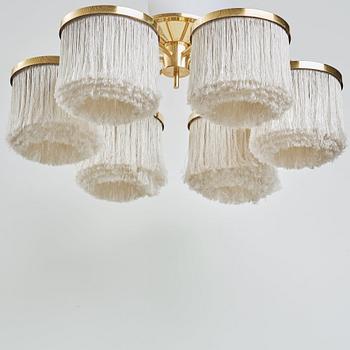 Hans-Agne Jakobsson, a six shade model "T-606" brass and tassle ceiling lamp, Markaryd, Sweden 1960-70´s.