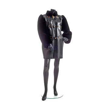 621. YVES SAINT LAURENT, a black lamb leather coat with fur details.
