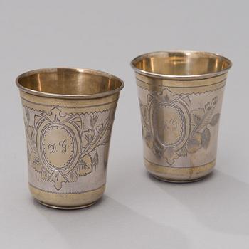 A pair of Russian, partially gilt  silver beakers, master mark of Iщ, Moscow 1880s.