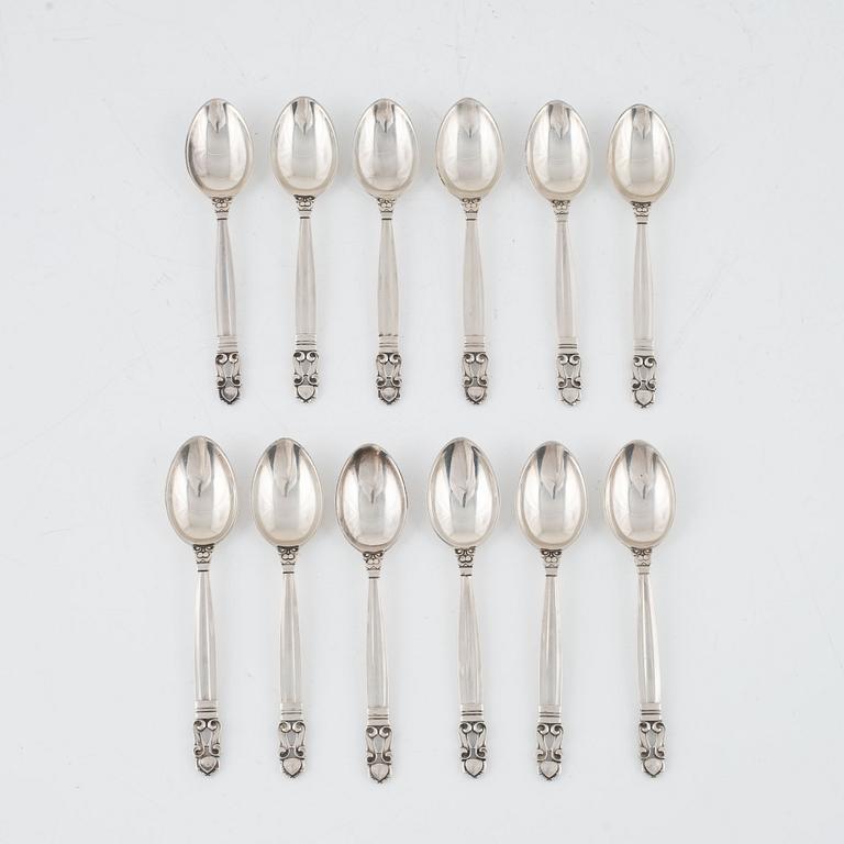 Georg Jensen, kaffeskedar, 12 delar, silver, "Konge", 1915-1919, Danmark.