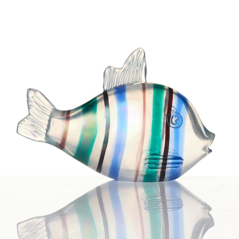 Tyra Lundgren, skulptur, "Pesce a Fasce di Colori", modell 2603, glas, Venini, Murano, Italien, sannolikt utförd under tidigt 1950-tal.