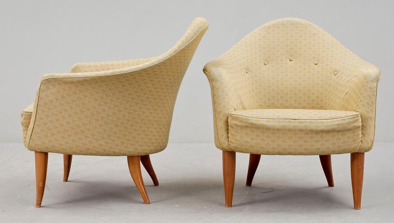 FÅTÖLJER, ett par, "Lilla Adam", Kerstin Hörlin-Holmquist, Nordiska Kompaniets verkstäder, Nyköping, 1950-tal.