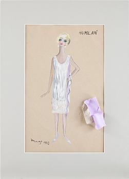 MAX GOLDSTEIN (MAGO), dräktskisser, teckningar, blyertsskisser, tygprover, ca 35 st, vissa daterade o signerade, 1963.