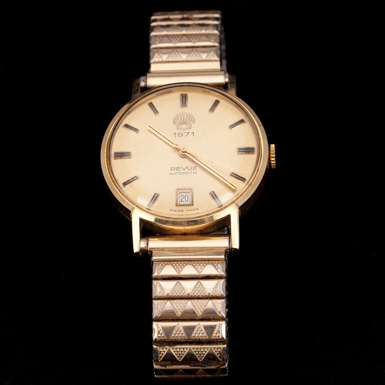 ARMBANDSUR. 14 K. Revue automatic. Shell 1971.