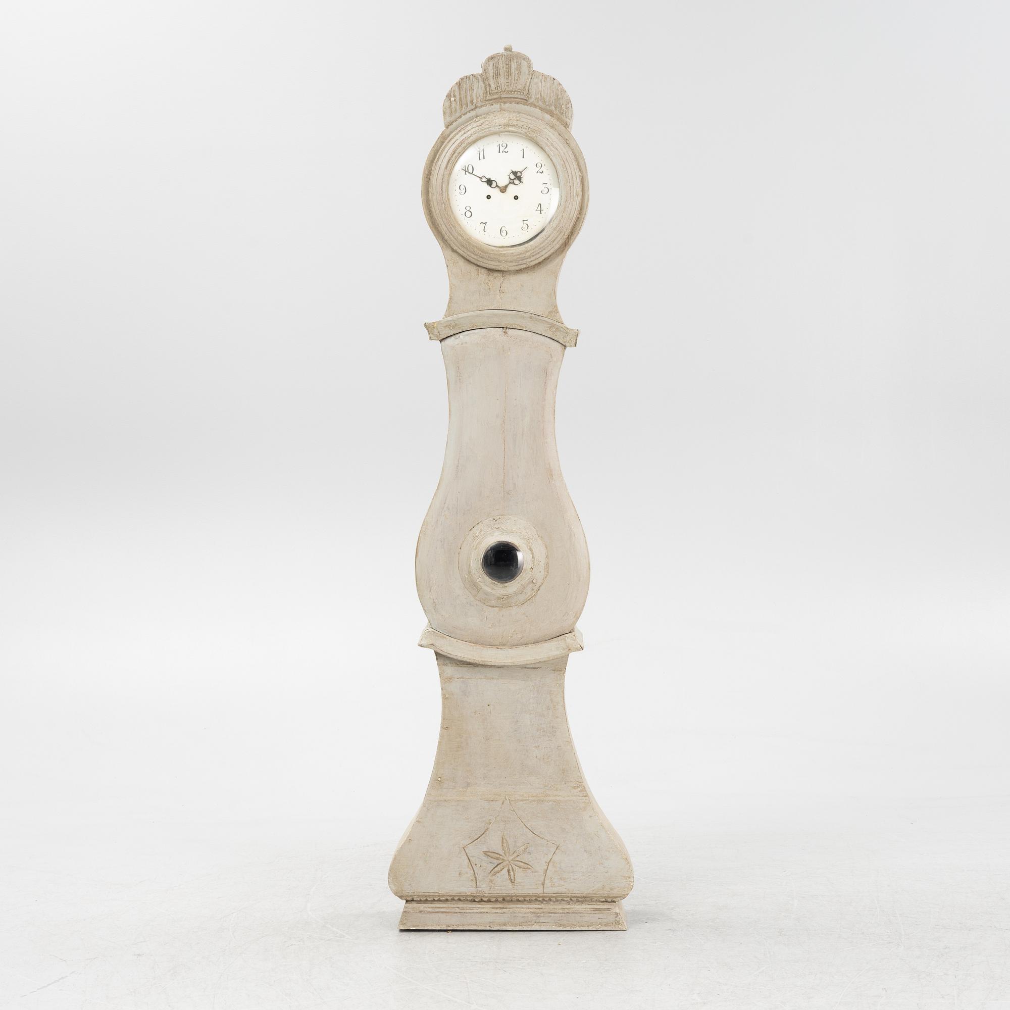 A painted longcase clock, 19th Century.