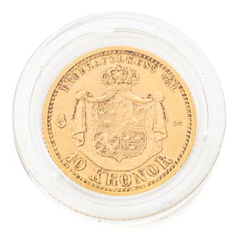 Guldmynt, Sverige, Oskar II, 10 kronor, 1874.