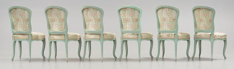 Six Swedish Rococo 18th century chairs.