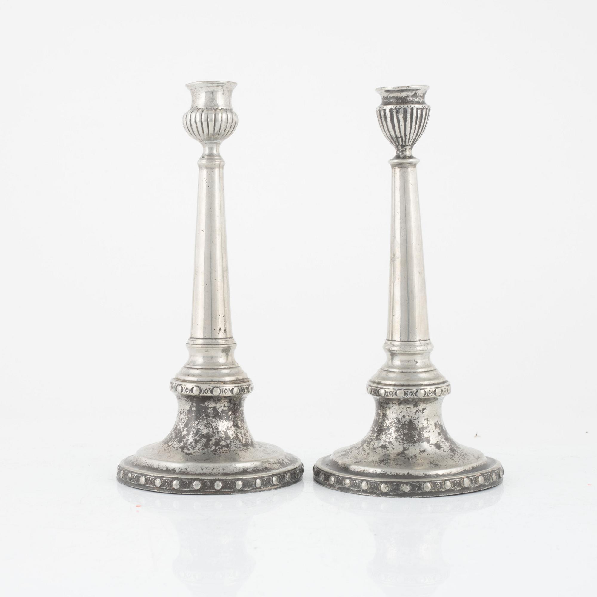 Martin Gustaf Moberg, a pair of similar pewter candlesticks, Jönköping, Sweden, 1803.