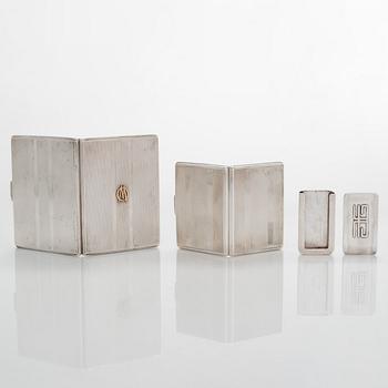 Two silver cigarette cases and a box, Belgium and Finland.