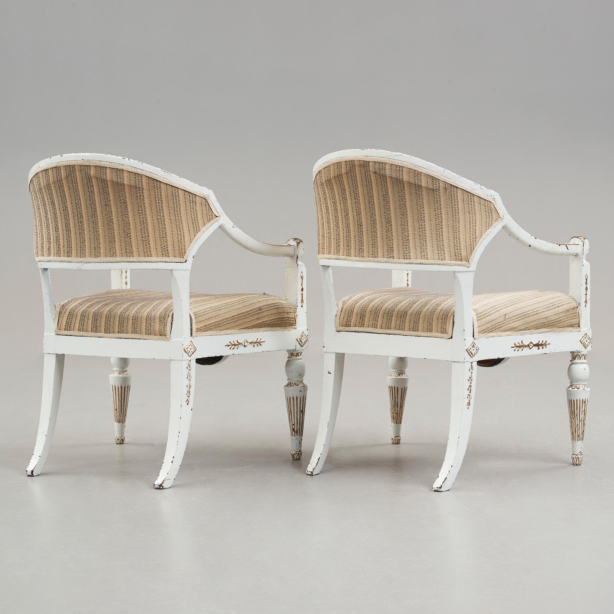 A pair of late Gustavian circa 1800 armchairs.