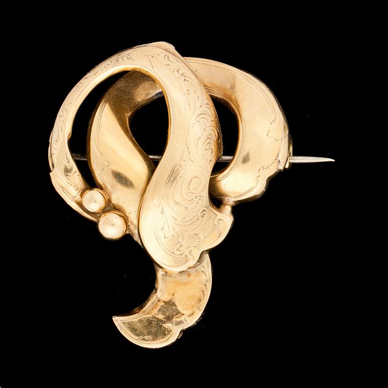 BROSCH, 18k guld, 1852. Vikt ca 7 g.