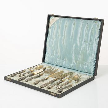 Serving cutlery, 9 pieces, silver, Rococo style, Germany, circa 1900.