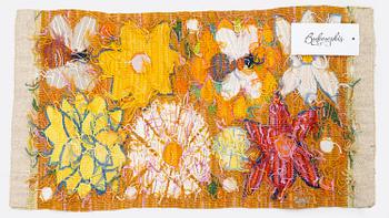 Ann-Mari Forsberg, a textile 'Bilöpare', a tapestry variant, c. 31 x 56 cm, signed AMF.