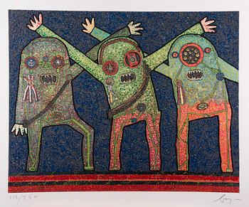 ENRICO BAJ, blandteknik och färgtryck, 5 st, signerade och numrerade.