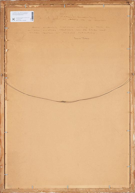 A Tibetan thangka portraying a seated Dalai Lama with disciples in a cloudy mountain landscape, 19th Century.