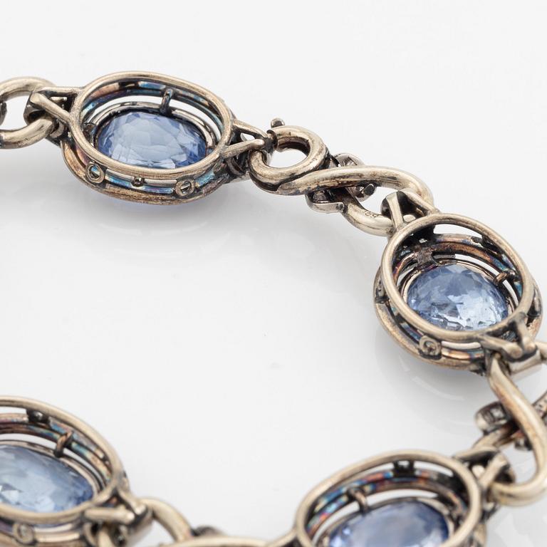 Oval sapphire and eight cut diamond bracelet.