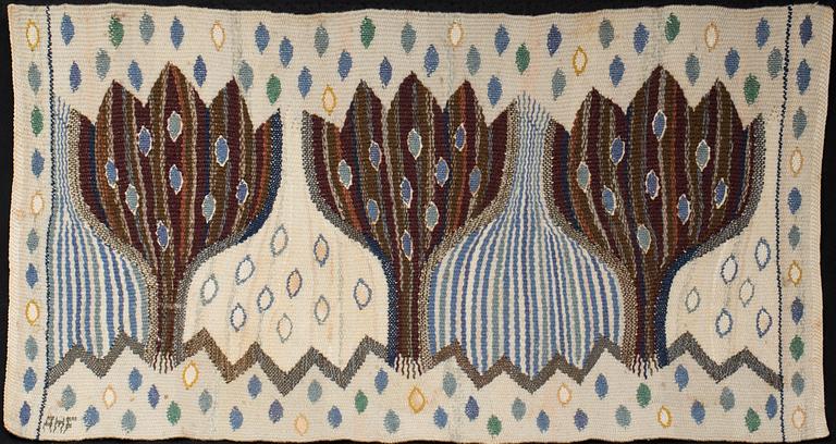 VÄVNAD. "Blå crocus", gobelängvariant, signerad AMF.