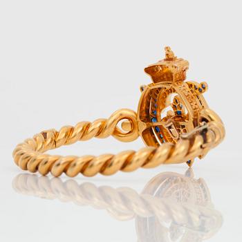 ARMRING/BROSCH med gammalslipade diamanter och safirer. Monogramdekor för Willem III och Emma Waldeck-Pyrmont.