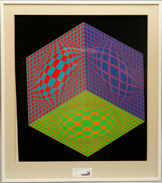 VICTOR VASARELY, färglitografi. Sign o numr 97/200.