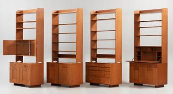 A set of four sections of Josef Frank mahogany bookshelves, model 2112, Svenskt Tenn.