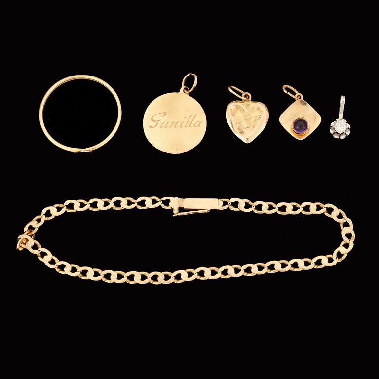 PARTI SMYCKEN, 6 st, 18k samt 14k guld, total vikt ca 8 gram.
