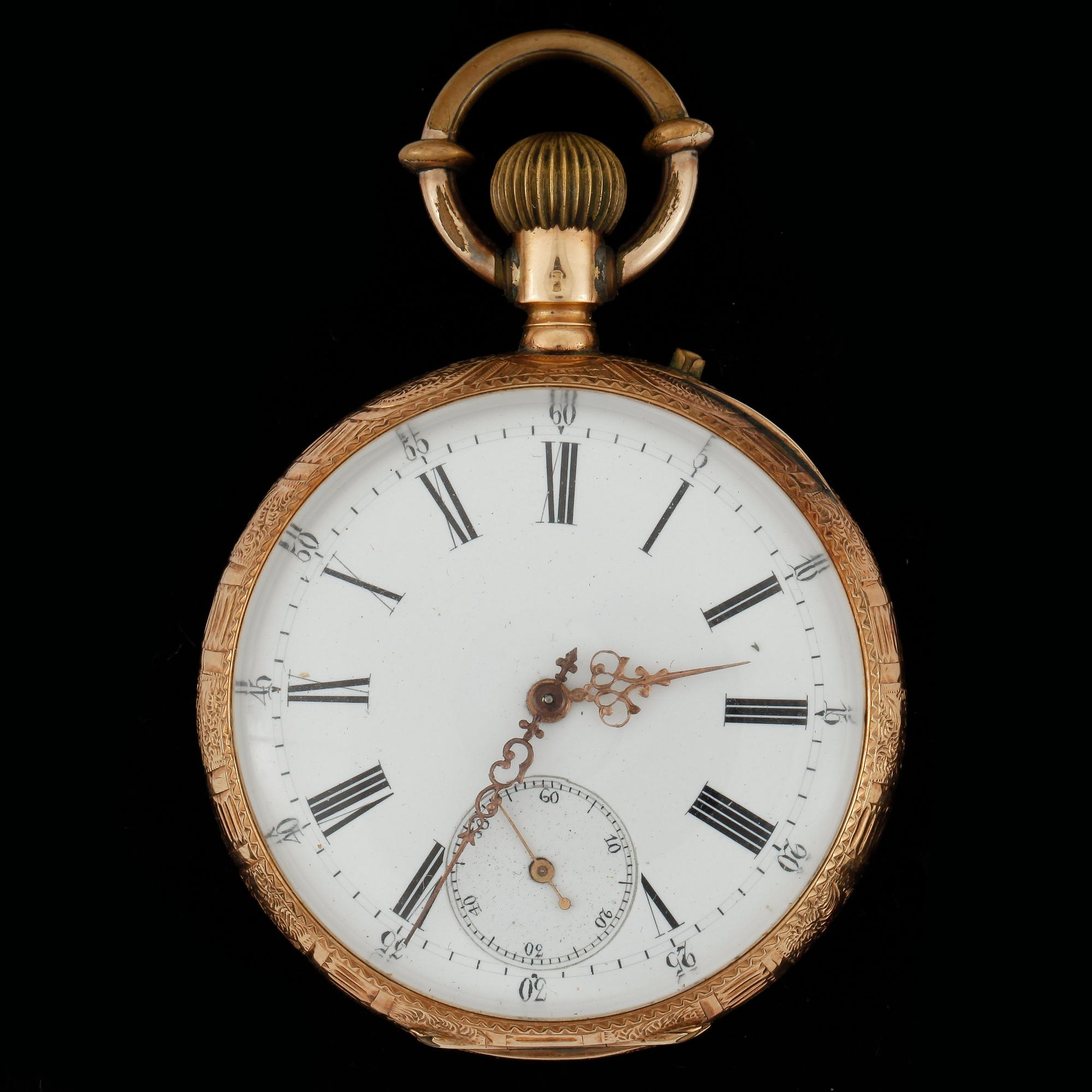 FICKUR, herr, 14k guld, omkring 1900. Vikt  ca74g.