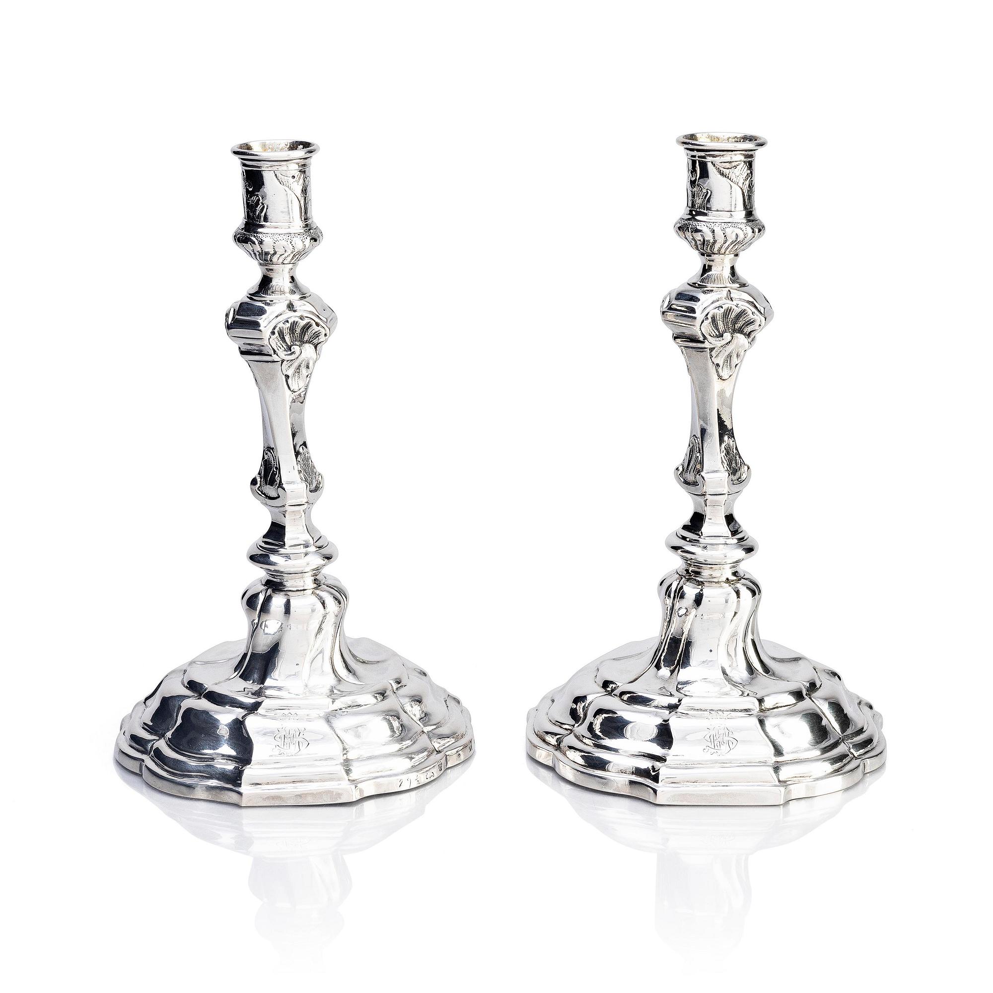 A pair of Swedish silver candlesticks, marks of Lorenz Swan, Nyköping 1759.