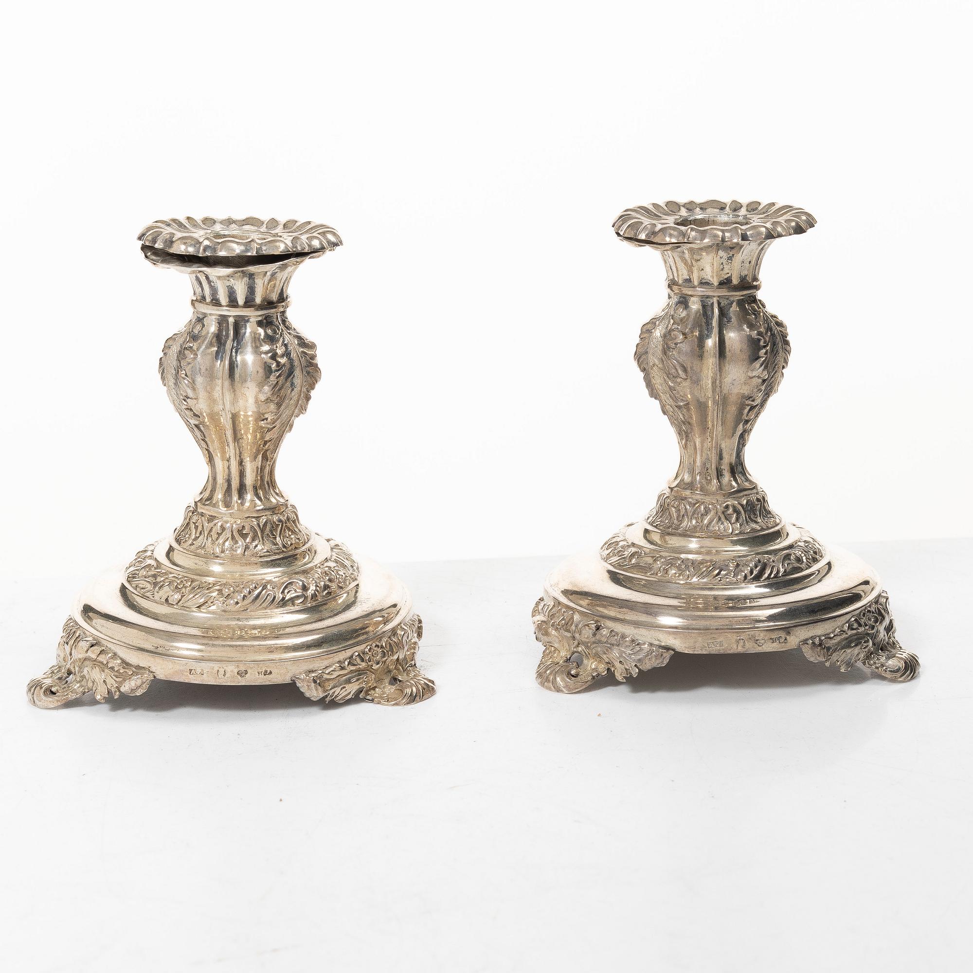Adolf Zethelius, ljusstakar, ett par, silver, 1800-talets första hälft Stockholm.
