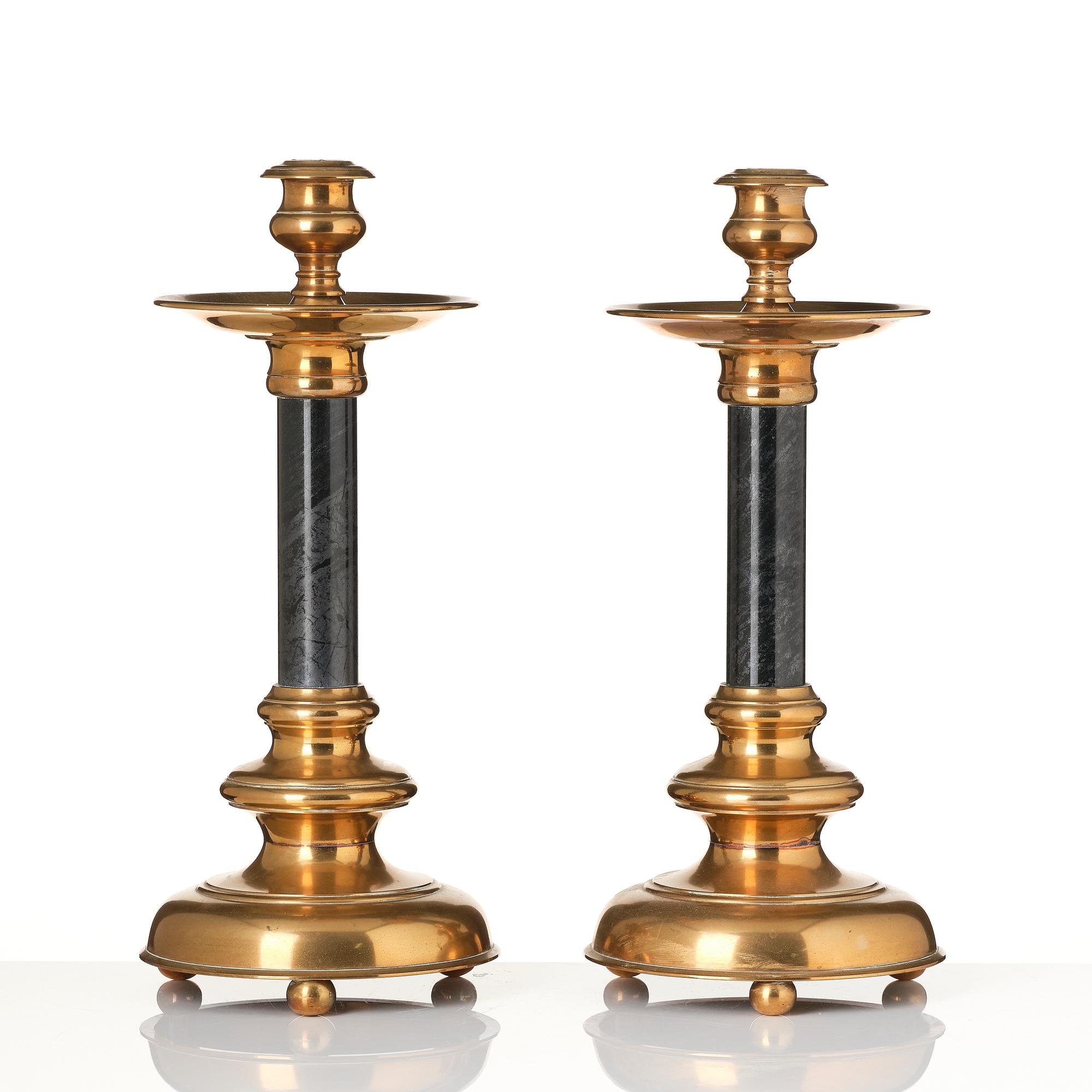 Ljusstakar, ett par, mässing och sten, barockstil, 1900-tal.