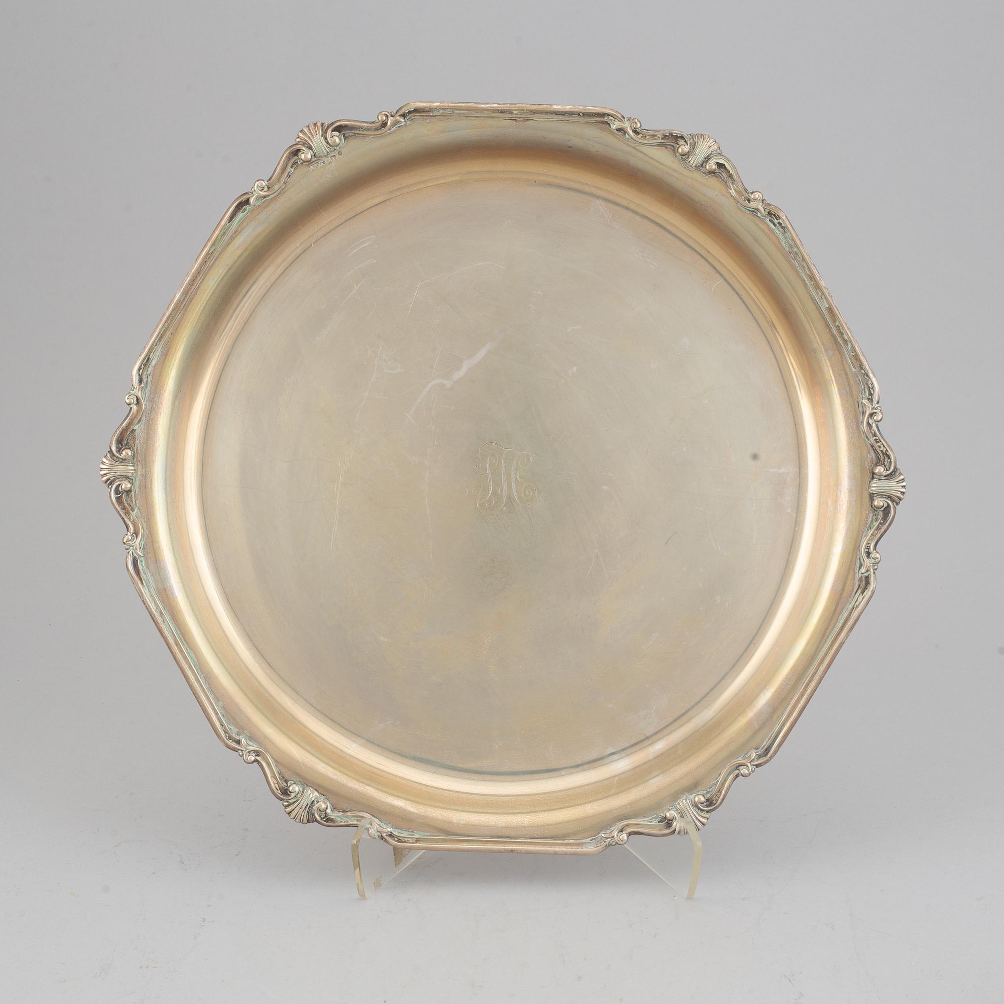 A silver coffee set and a tray, maker's mark Carl Hoff, Helsingborg, Sweden 1934 and 1933,