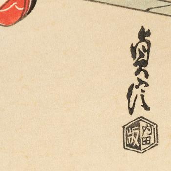Hasegawa Sadanobu III, färgträsnitt, 3st, Japan, 1900-tal.