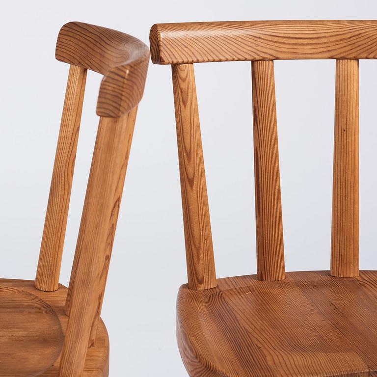 Axel Einar Hjorth, a set of six stained pine 'Utö' chairs, Nordiska Kompaniet, Sweden 1930s.