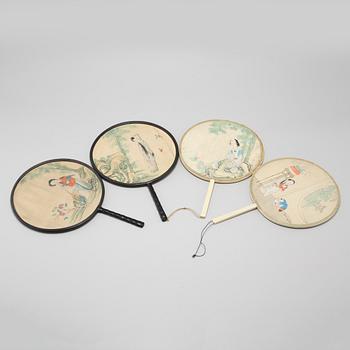 A set of four Chinese fans, late Qing dynasty.