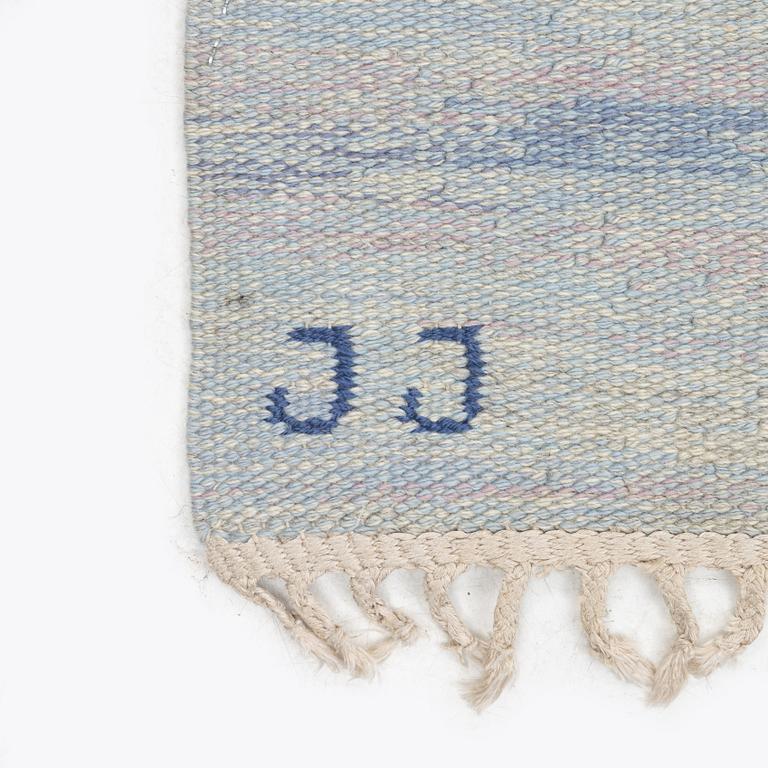 Judith Johansson, a carpet, 'Myosotis' ('Forget-me-not'), flat weave, c. 278 x 205 cm, signed JJ.