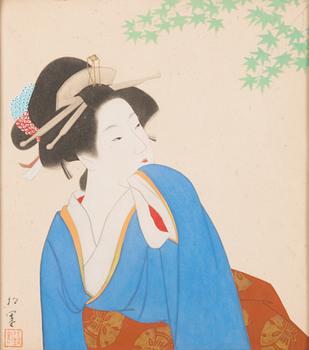 A Japanese woodblock print, after Shoen Uemura (1875-1949).