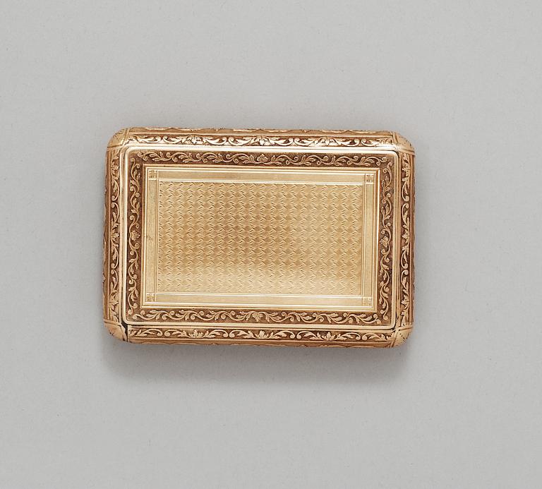 AN 19TH CENTURY SWEDISH 18 K. GOLD-BOX, Marked SG.