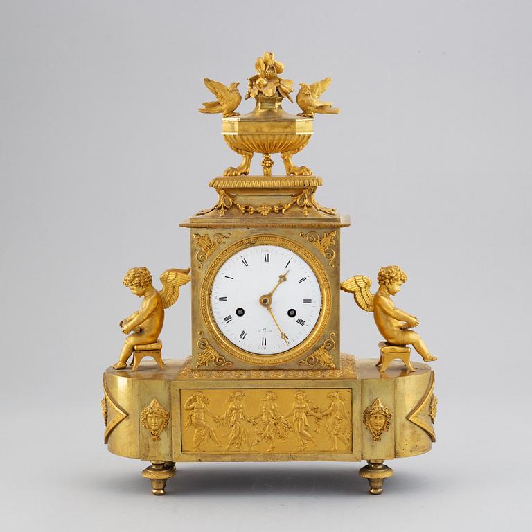 A French mantle clock, early 19th century.