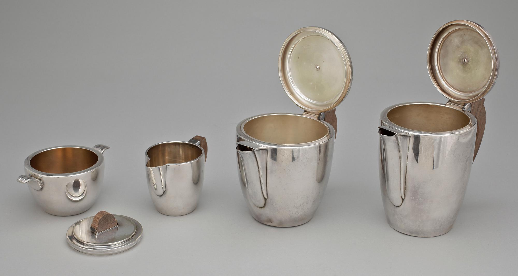 TÉ OCH KAFFESERVIS, 4 delar, nysilver, art deco, Stjernkvist metallfabrik, Mariefred, 1930-tal.