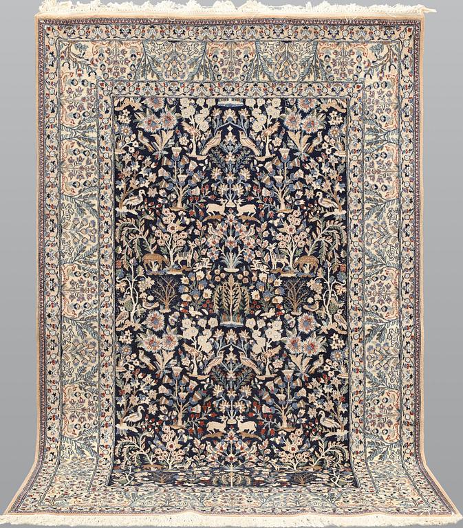 A figural part silk Nain carpet, part silk, so called 'Toteshk', c. 188 x 120 cm.